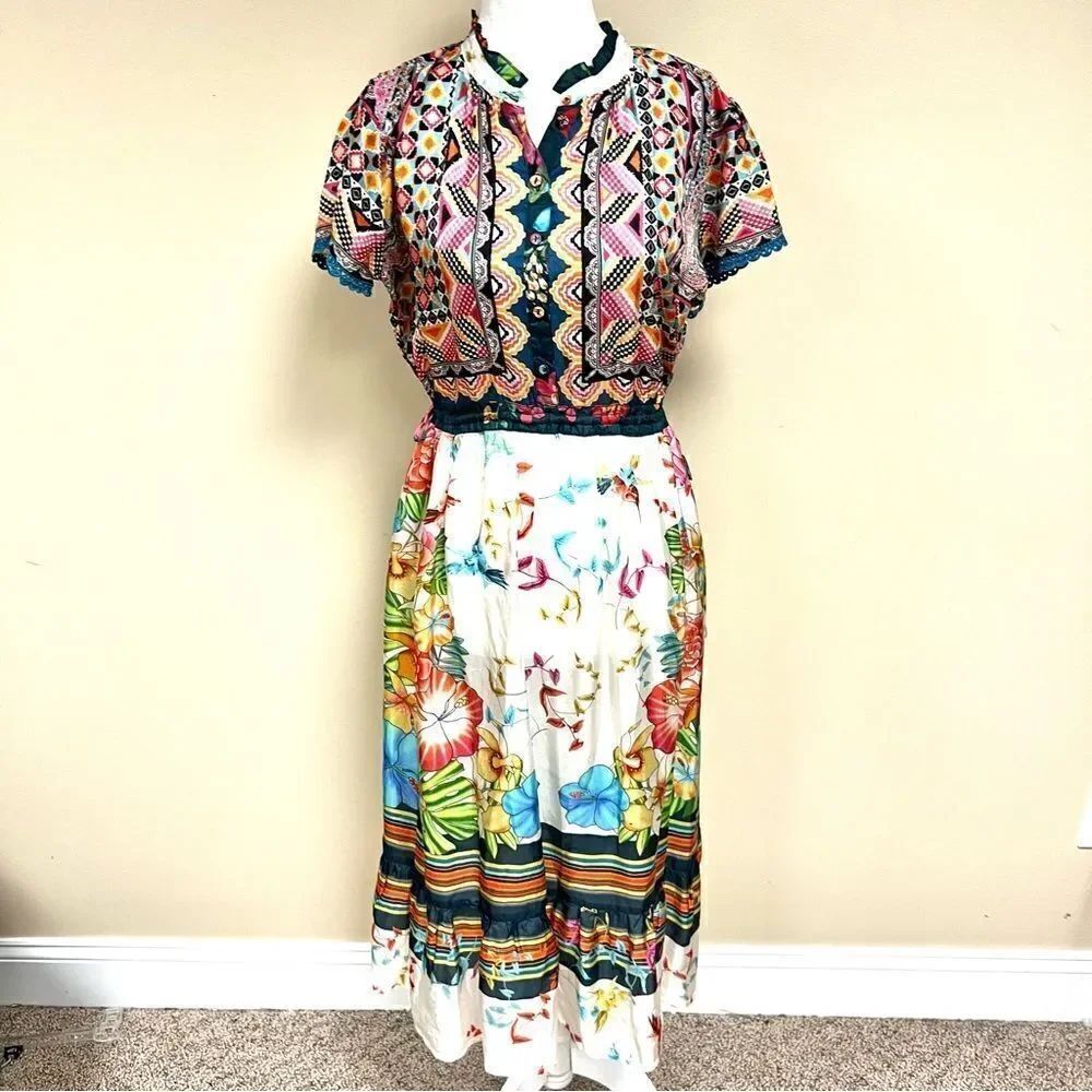 Johnny Was Genesis dress printed silk maxi dress S/XS